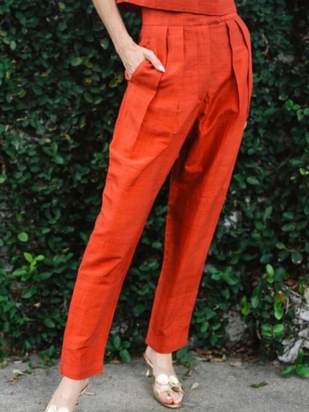 NWT Julia Amory Deco Dupioni Silk Pleat Pants Red size Large